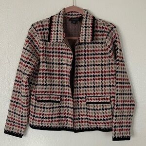 Tahari Retro Houndstooth Open Front Knit Sweater, XL